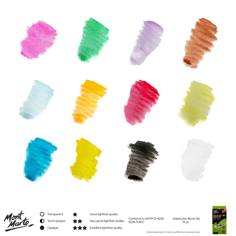 Mont Marte Wasserfarben Set – 12 Farben mit Pinsel - SETL