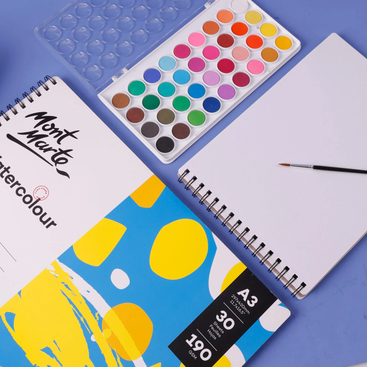Mont Marte Aquarellbuch 190 g/m² – 30 Blatt, A3/A4/A5