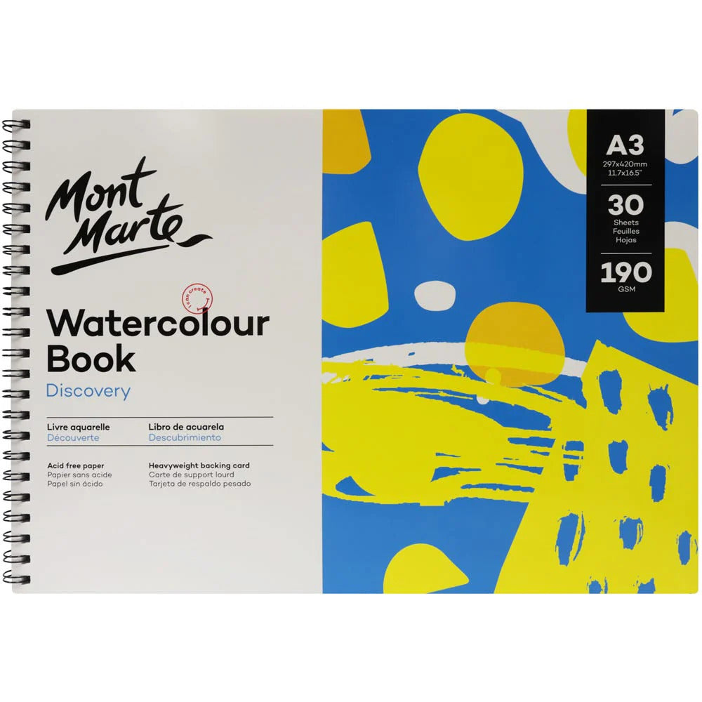 Mont Marte Aquarellbuch 190 g/m² – 30 Blatt, A3/A4/A5