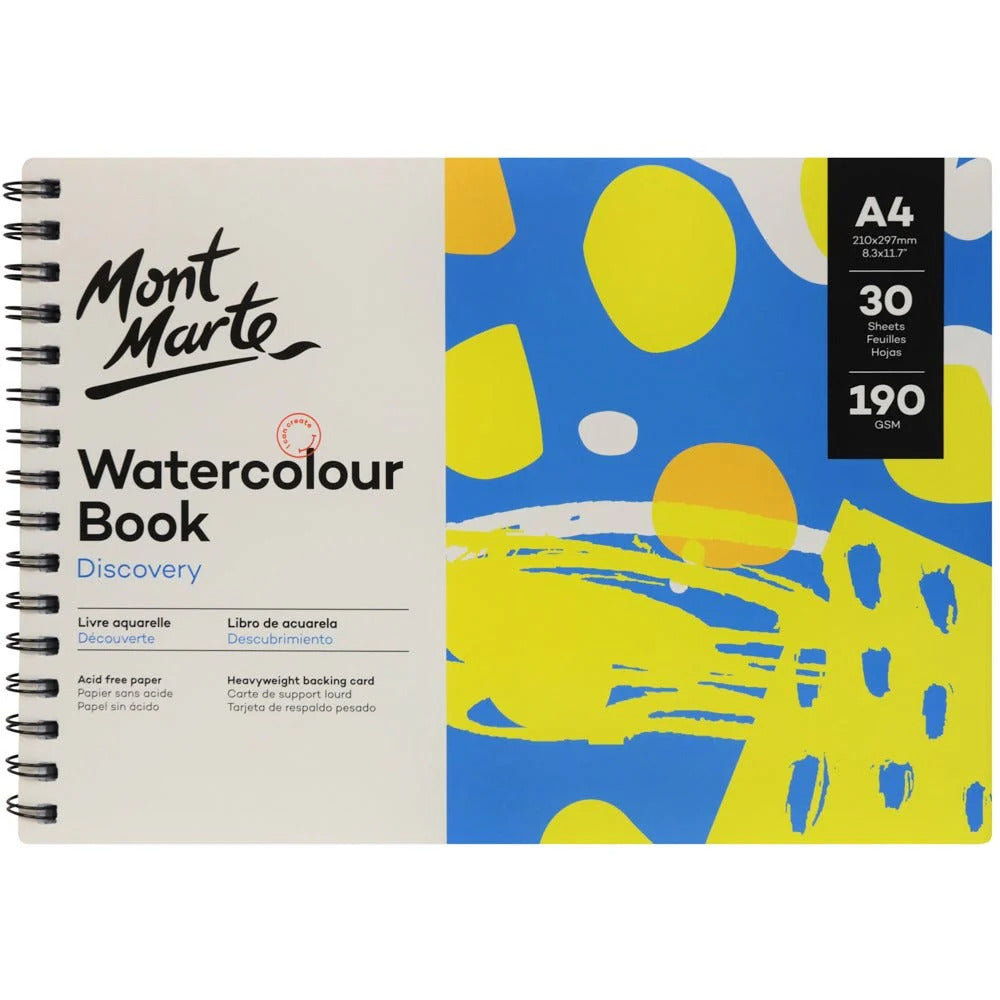 Mont Marte Aquarellbuch 190 g/m² – 30 Blatt, A3/A4/A5