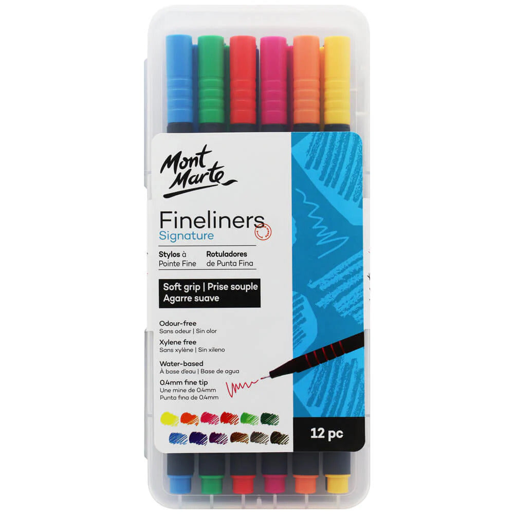 Mont Marte Signature Fineliner 12-teilig – 0,4 mm Spitze mit Soft Grip - SETL