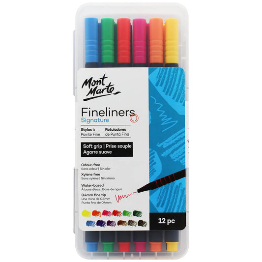 Mont Marte Signature Fineliner 12-teilig – 0,4 mm Spitze mit Soft Grip - SETL