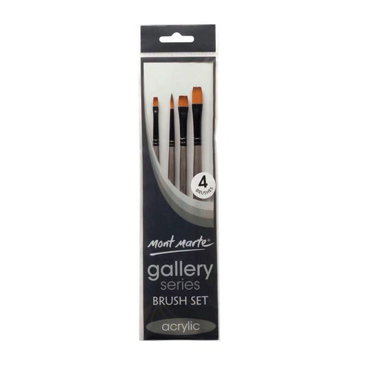 Mont Marte Gallery Acrylpinsel Set 4-teilig – Rund, Flach & Bright - SETL