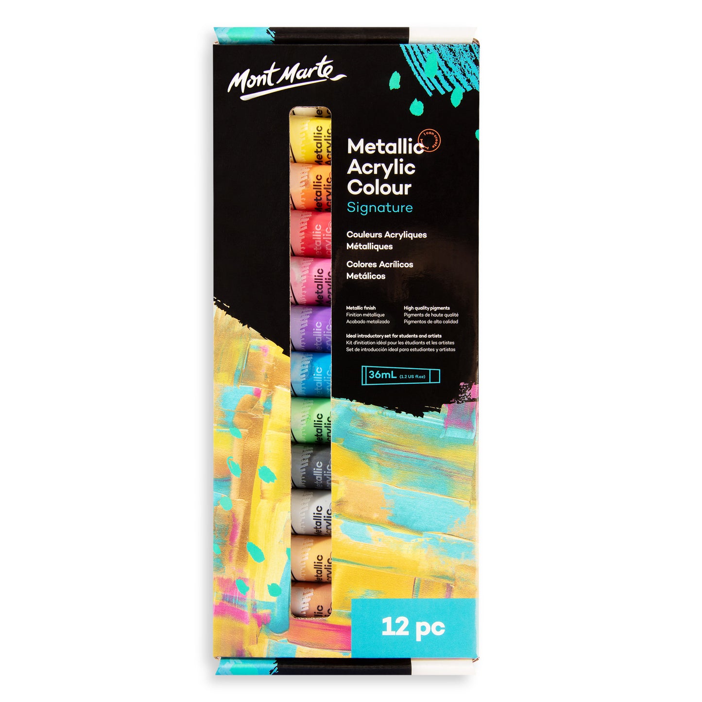 Mont Marte Metallic Acrylfarben Set - 12 / 36 Farben x 36 ml Tuben - SETL