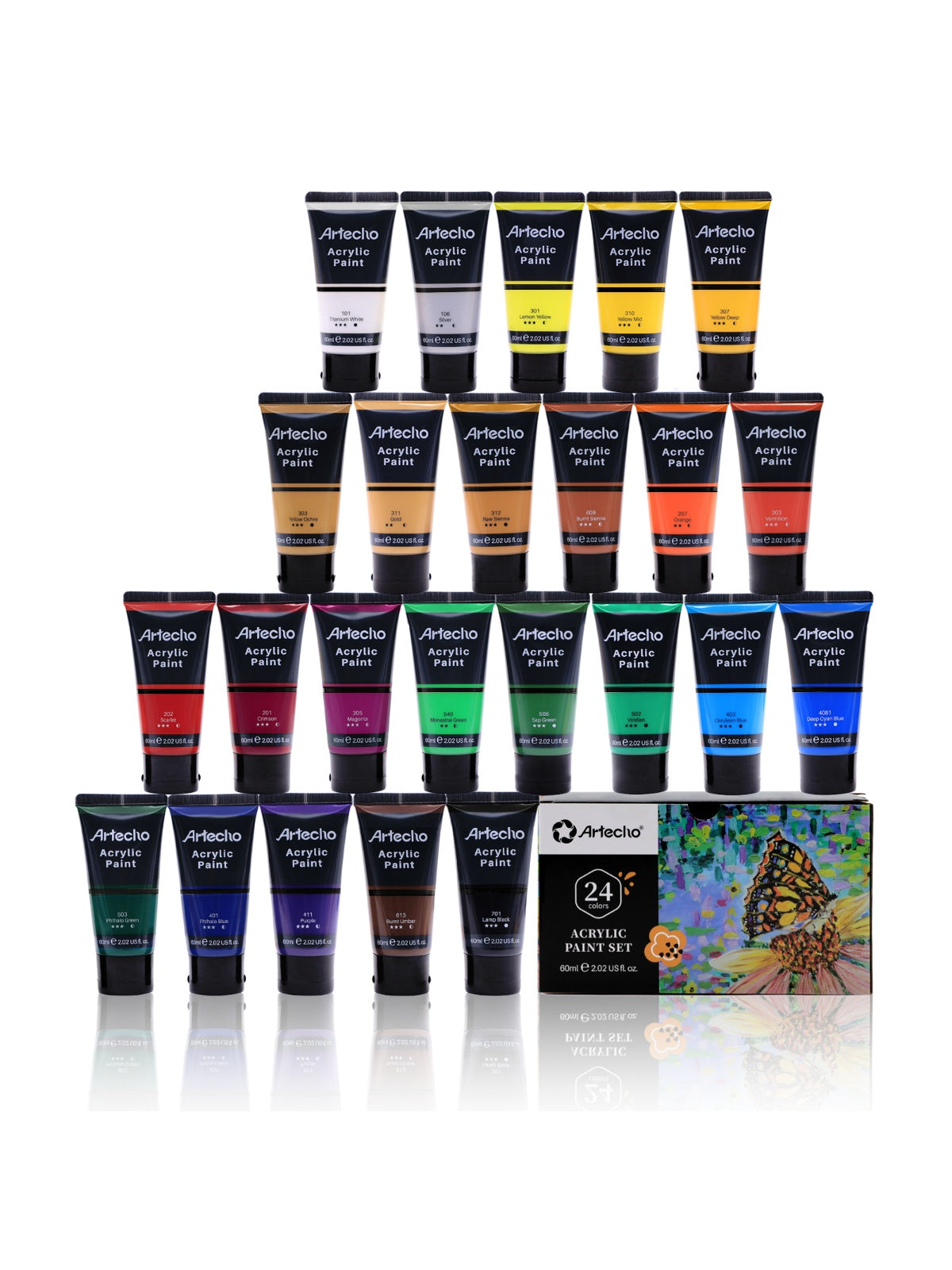 Artecho 24 x wasserfesten Acrylfarben, je 60 ml Tuben - SETL