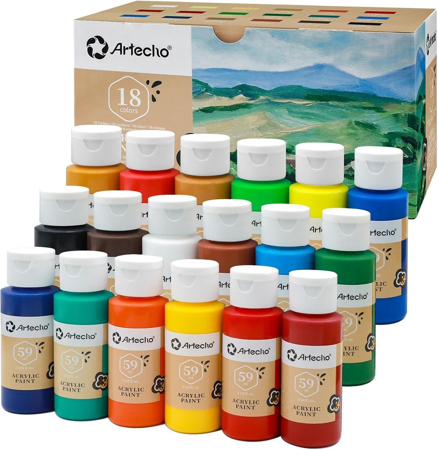 Artecho Acrylfarben Set - 18/24/48 ×59ml in Flaschen