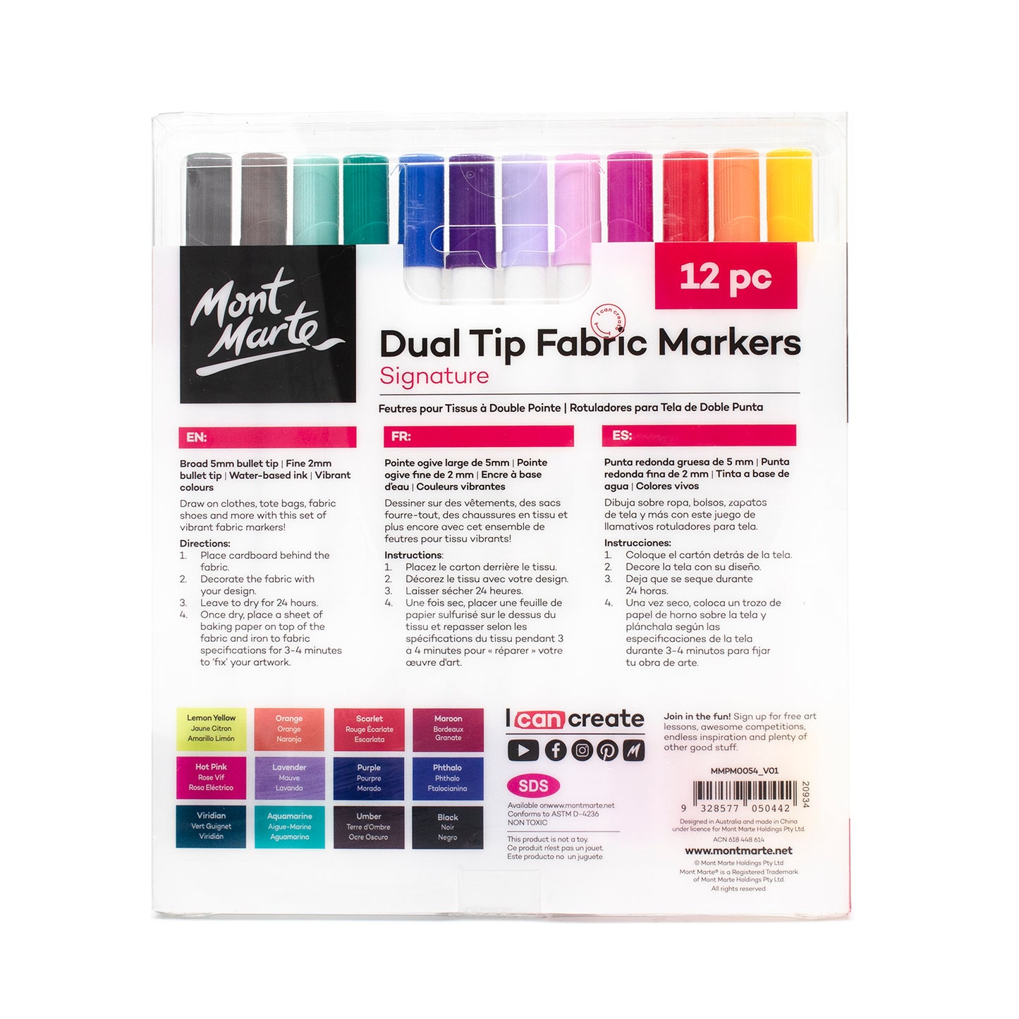 Mont Marte Signature Textilmarker  – 12 Farben, Dual Tip