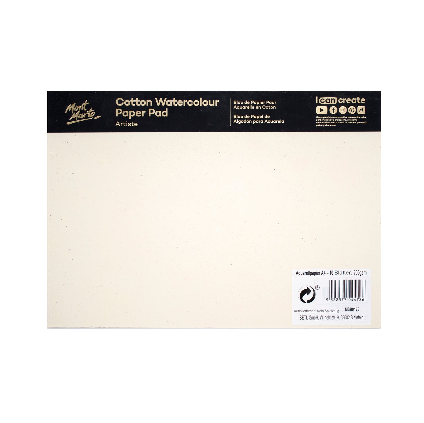 Mont Marte Aquarellpapier Artiste - A4, 100 % Baumwolle, 200 g/m²