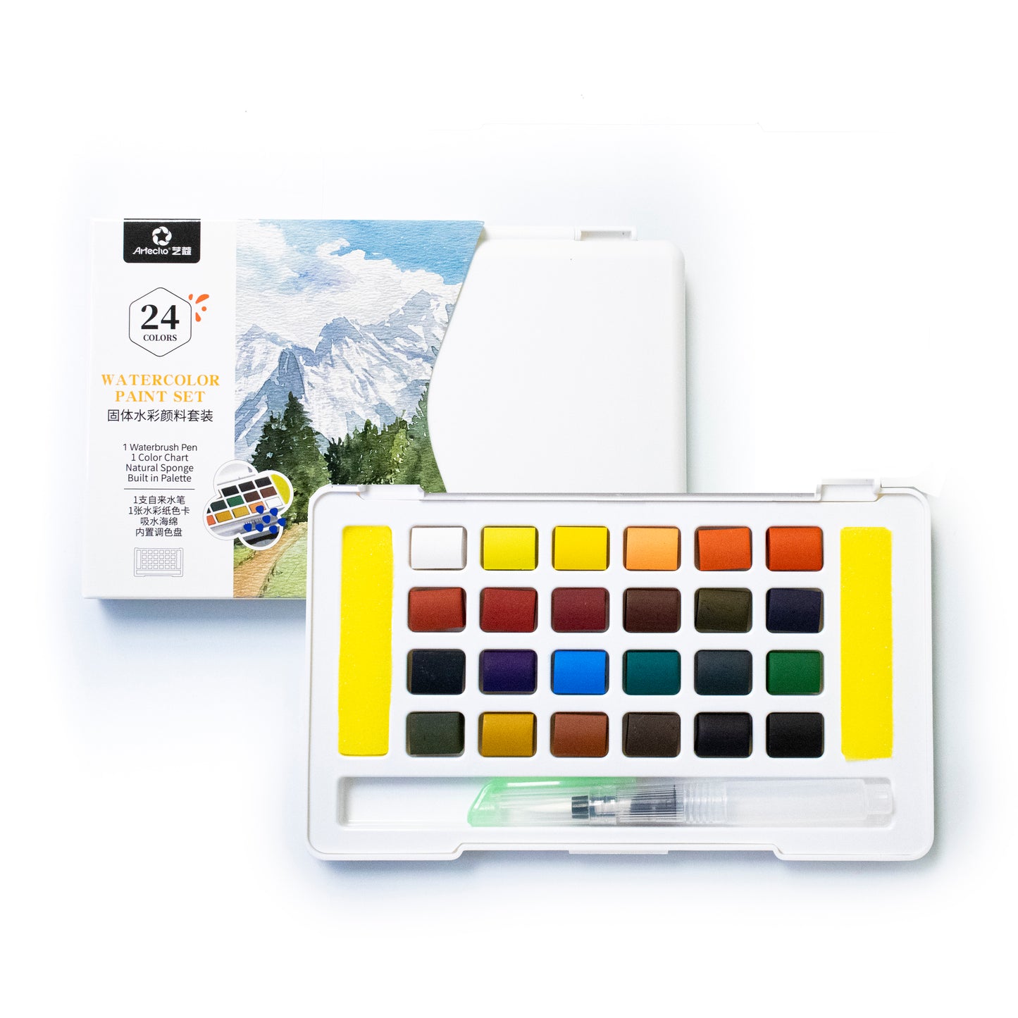 Artecho Aquarellfarben Set – 24 / 48 / 72 Farben mit Wassertankpinsel & Schwamm