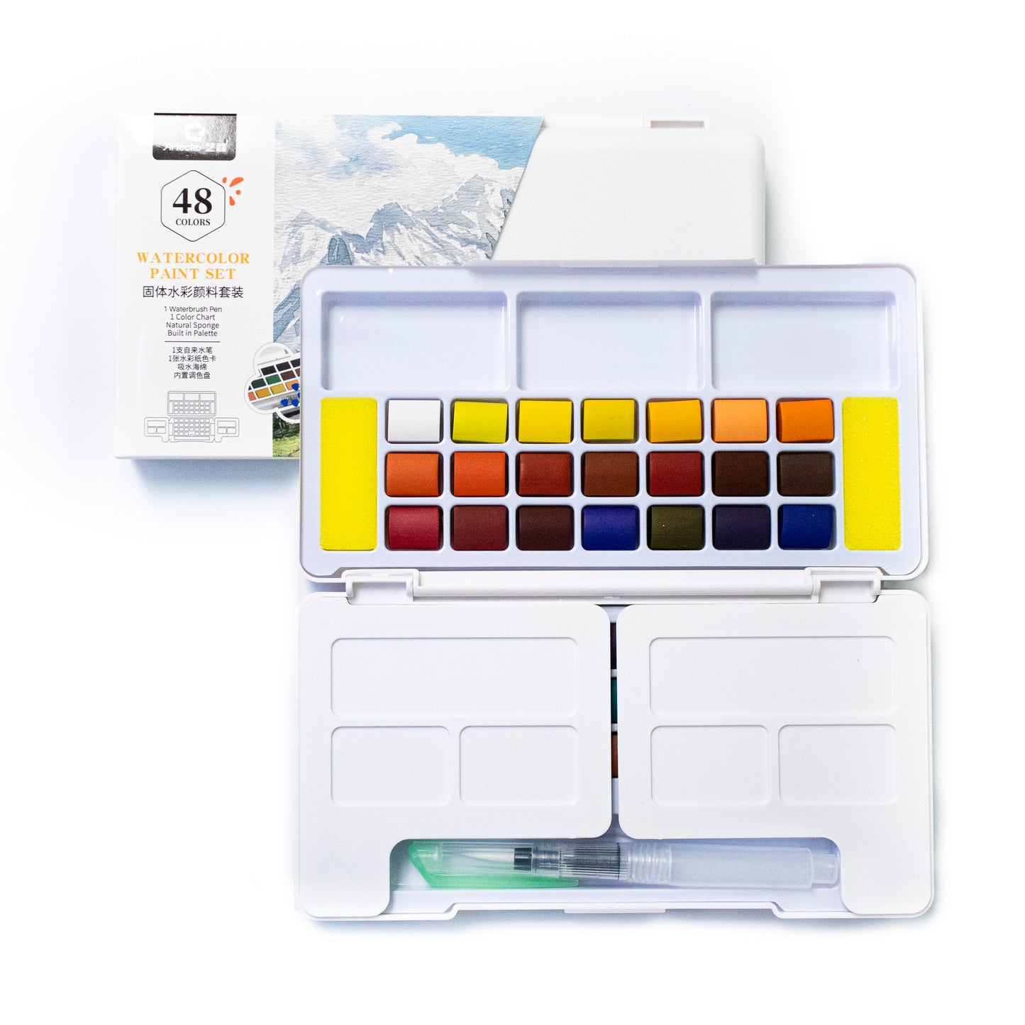 Artecho Aquarellfarben Set – 24 / 48 / 72 Farben mit Wassertankpinsel & Schwamm