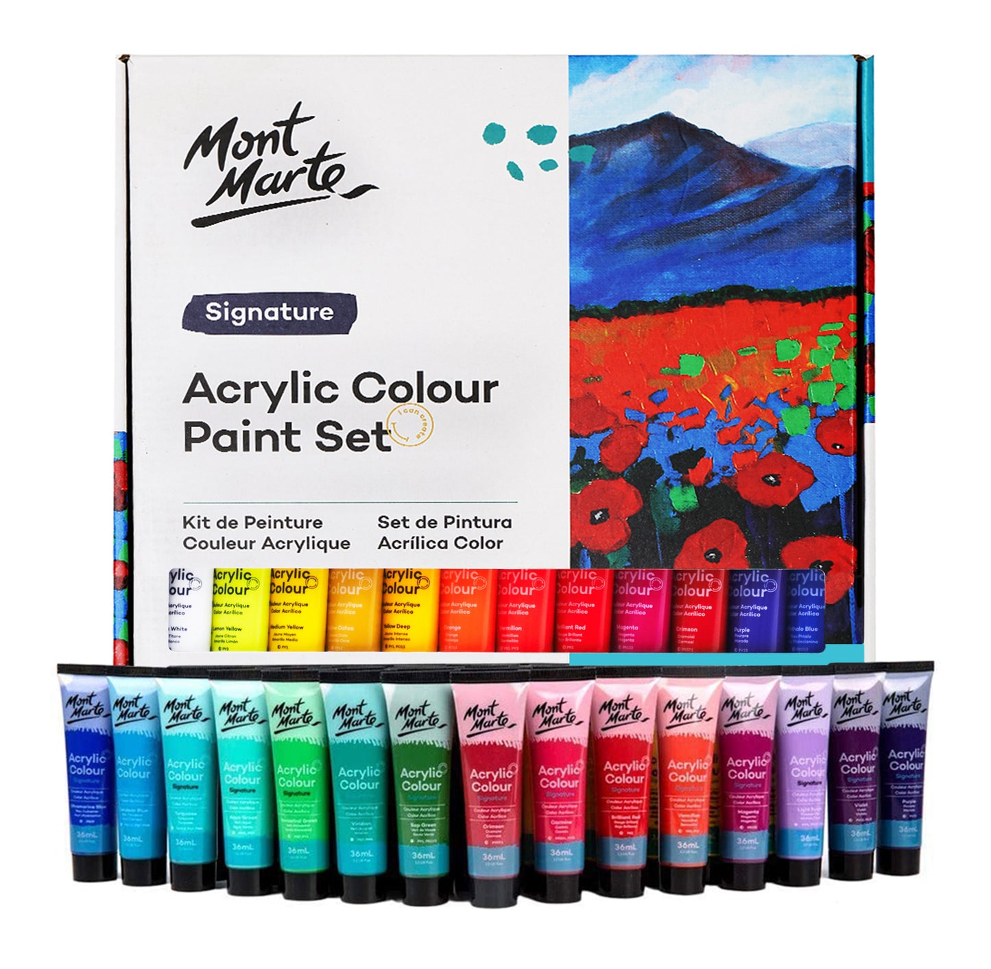 Mont Marte Acrylfarben Set - 18 / 24 / 36 / 48 Farben x 36ml in Tuben - SETL