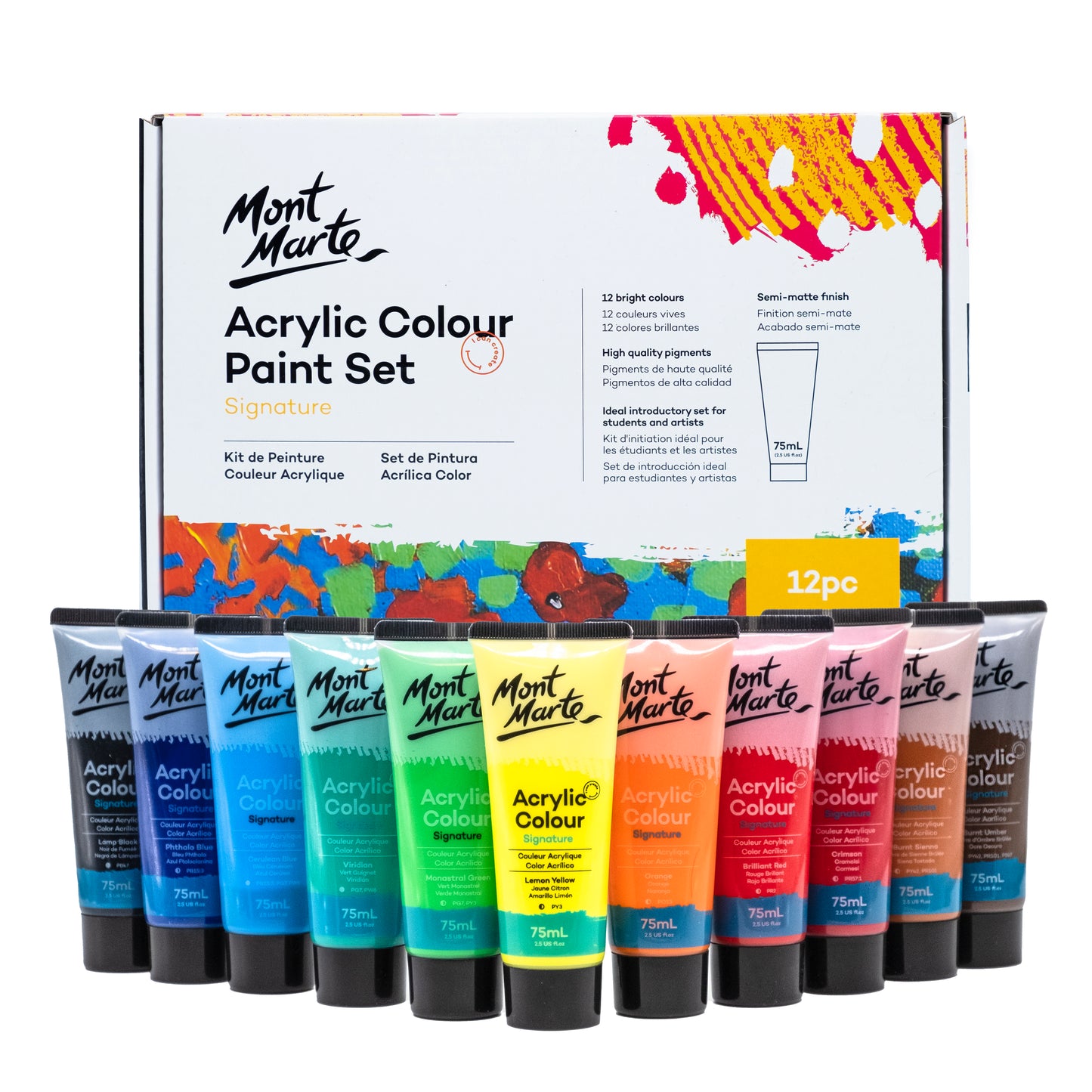 Mont Marte Acrylfarbe SIGNATURE – 12 oder 24 Stück x 75 ml Tuben - SETL