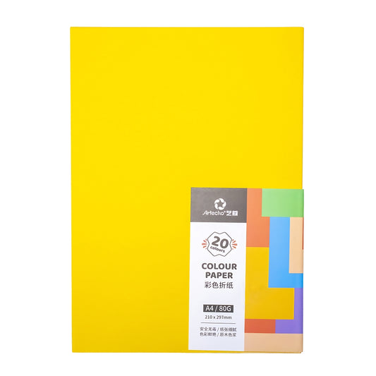 Artecho Bastelpapier – 100 Blatt, 20 Farben, A4, 80g/m²