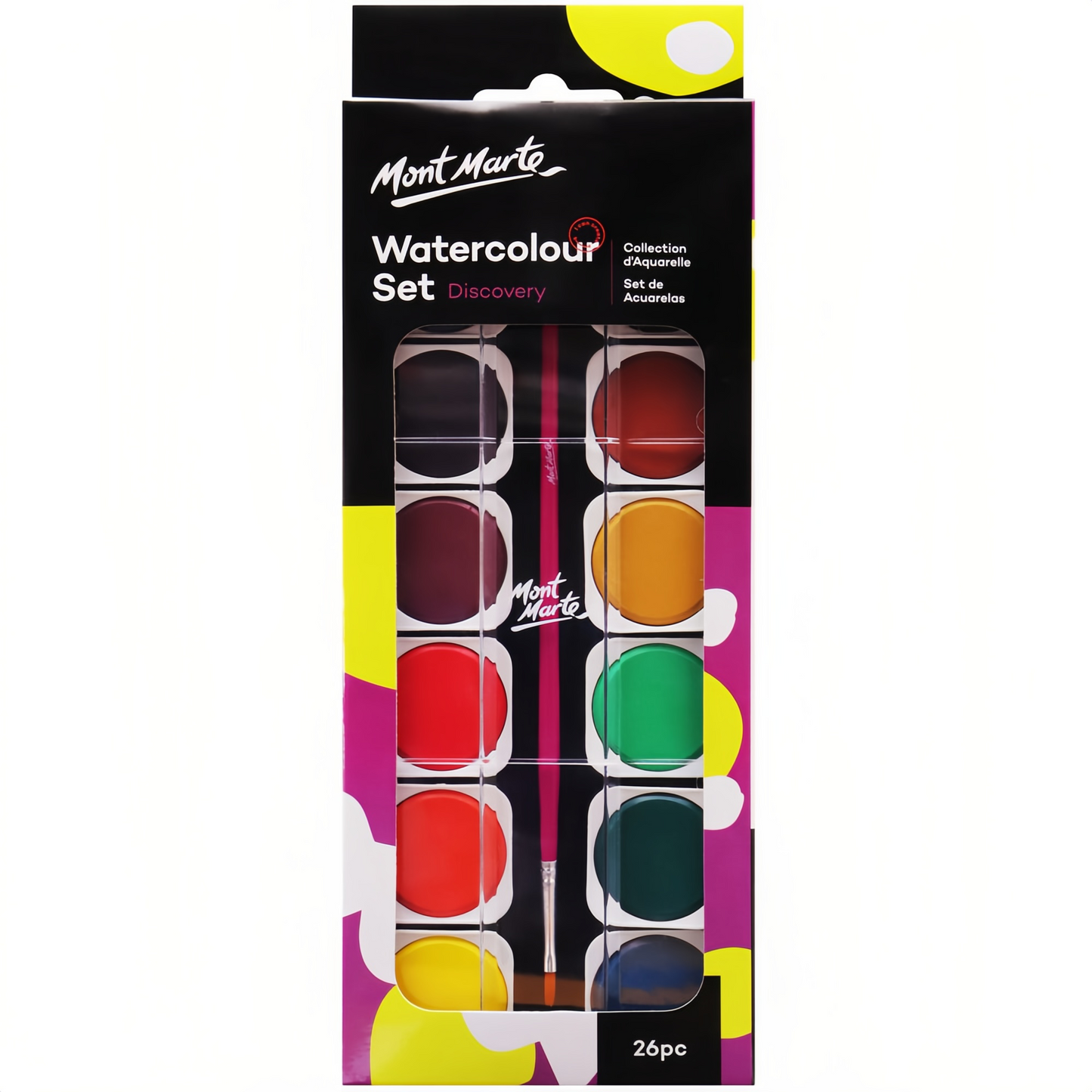 Mont Marte Aquarellfarben Set – 16 / 24 / 36 lebendige Farben mit Nylonpinsel