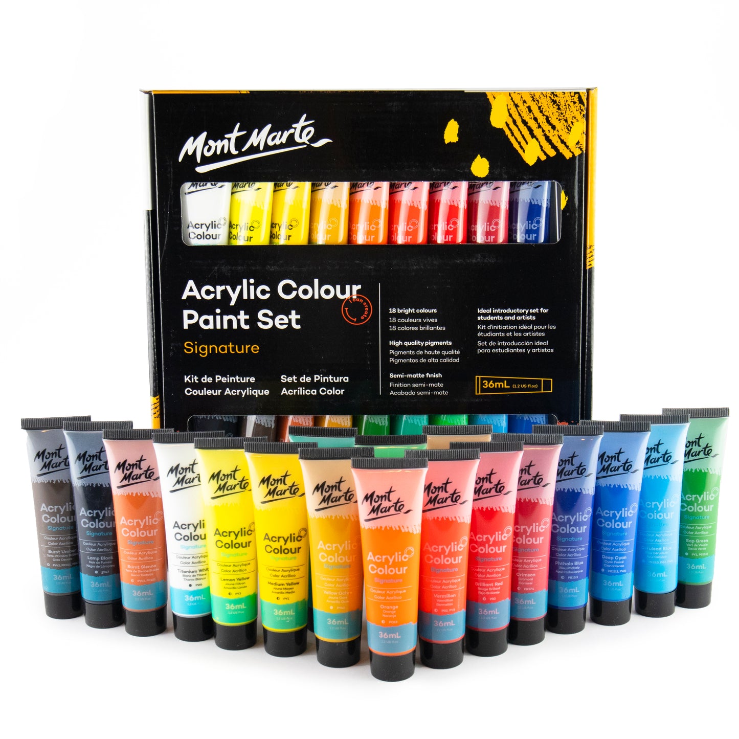 Mont Marte Acrylfarben Set Premium – 18/ 24/ 36/ 48 Farben x36ml in Tuben