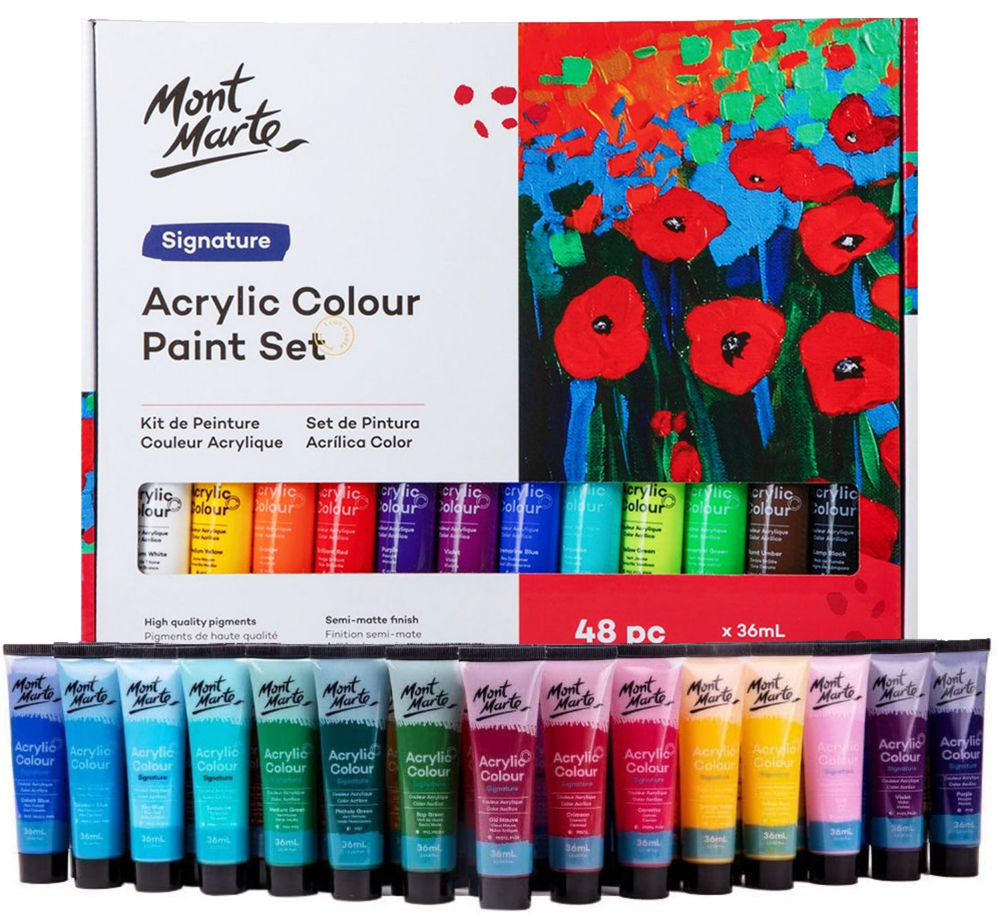 Mont Marte Acrylfarben Set - 18 / 24 / 36 / 48 Farben x 36ml in Tuben - SETL