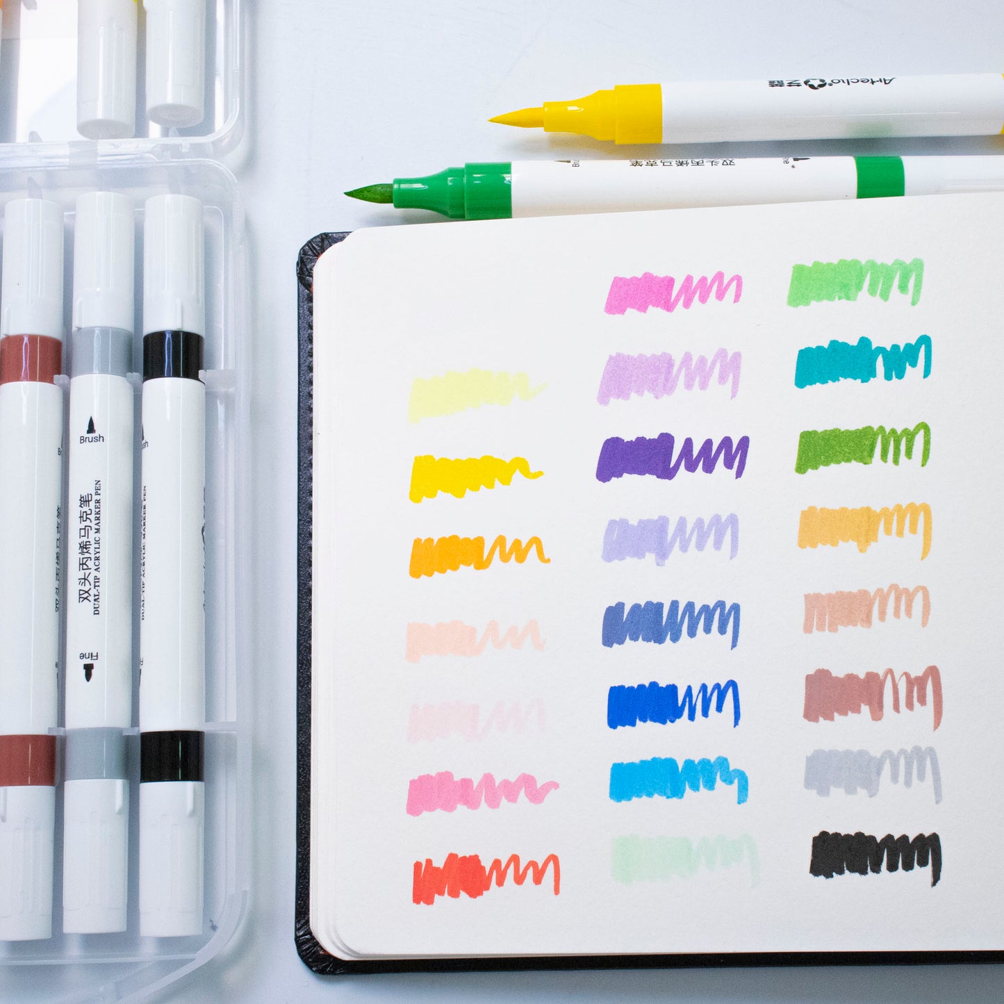 Artecho Doppelspitze Acrylstifte Set – 24 / 48 Farben – mit Feiner & Breiter Spitze