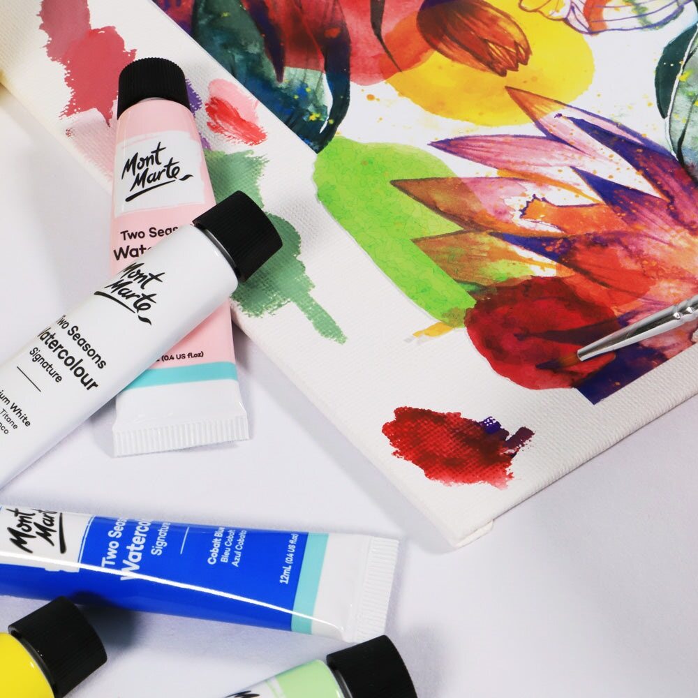 Mont Marte Aquarellfarben Set, 18 x 12 ml Tuben, Künstler Wasserfarben, Hochpigmentierte Farben für Aquarellmalerei, Papier & kreative Projekte - SETL
