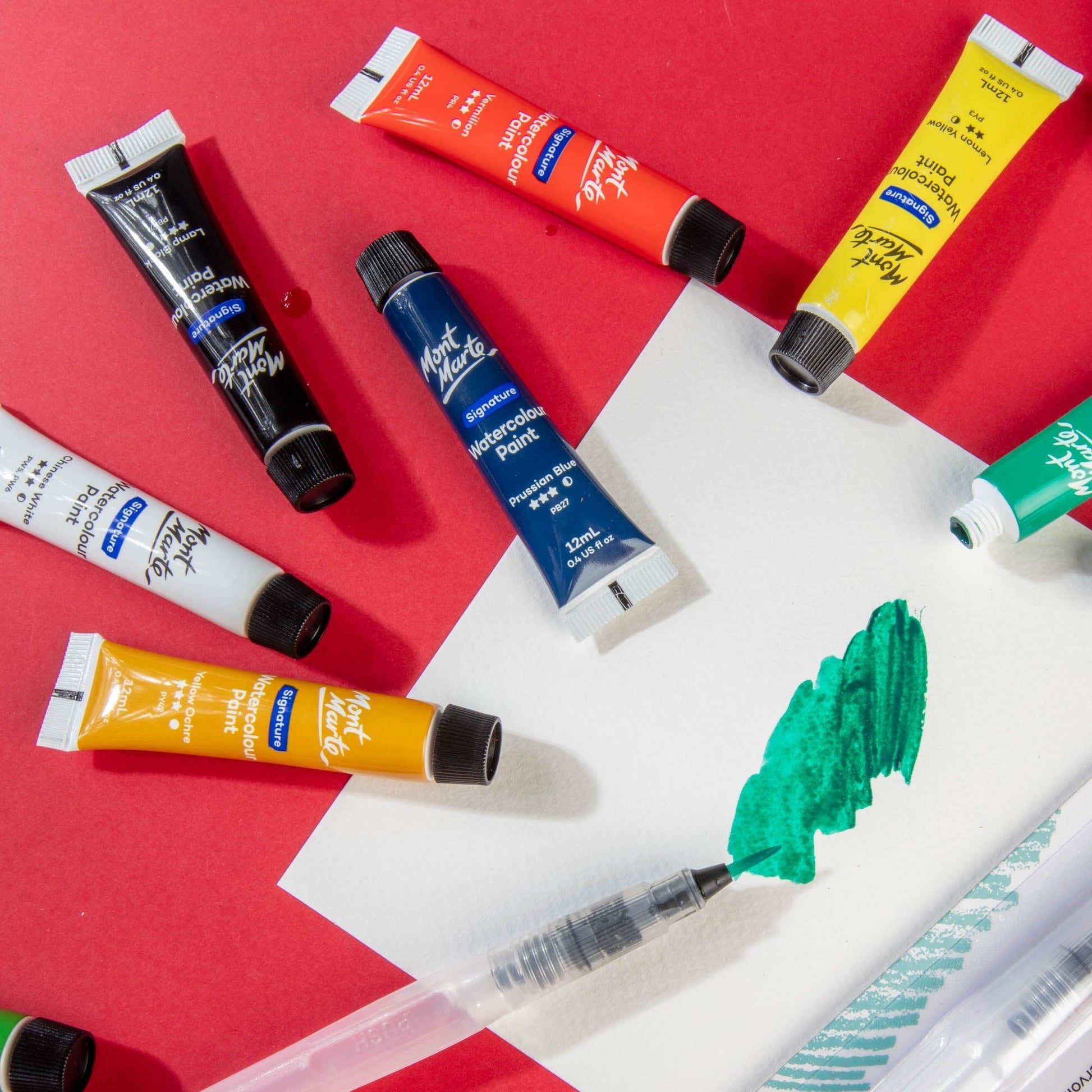 Mont Marte Aquarellfarben Set, 12 x 12 ml/ 24 x 12ml Tuben, Künstler Wasserfarben, Hochpigmentierte Farben für Aquarellmalerei & kreative Projekte - SETL