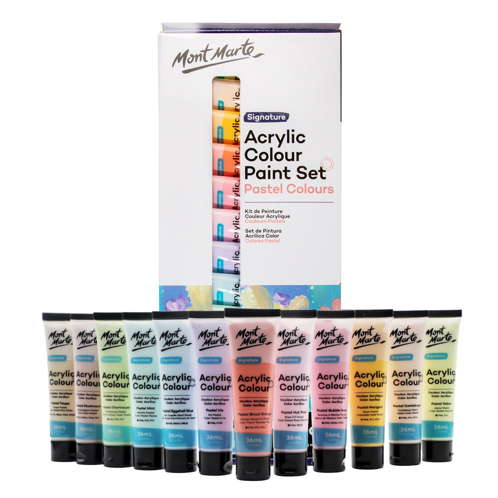 Mont Marte Acrylfarben Set Pastell- 12 / 18 / 24 / 48 Farben x 36ml in Tuben