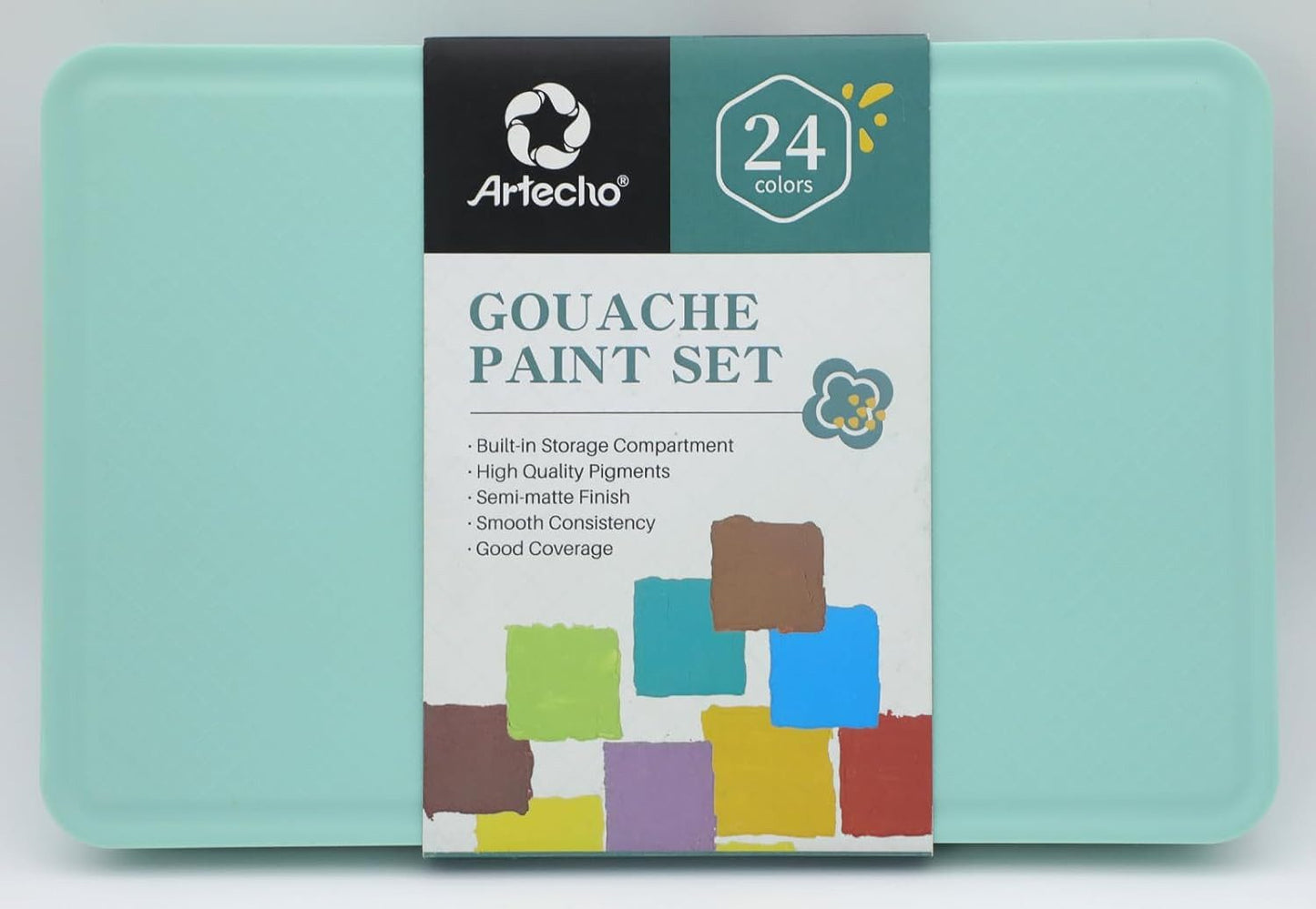 Artecho Gouache Set - 24 x 30 ml Farben mit 10 Pinseln und 1 Palette