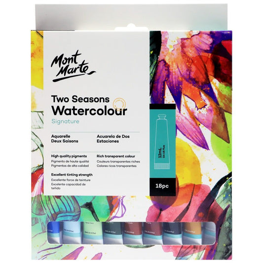 Mont Marte Aquarellfarben Set, 18 x 12 ml Tuben, Künstler Wasserfarben, Hochpigmentierte Farben für Aquarellmalerei, Papier & kreative Projekte - SETL