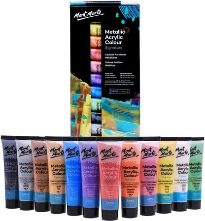 Mont Marte Acrylfarben Set Metallic - 12/ 36 Farben x36ml in Tuben