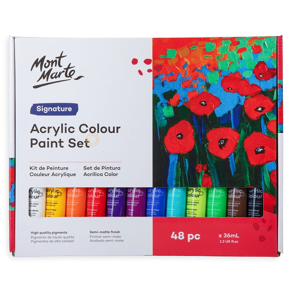 Mont Marte Acrylfarben Set - 18 / 24 / 36 / 48 Farben x 36ml in Tuben - SETL