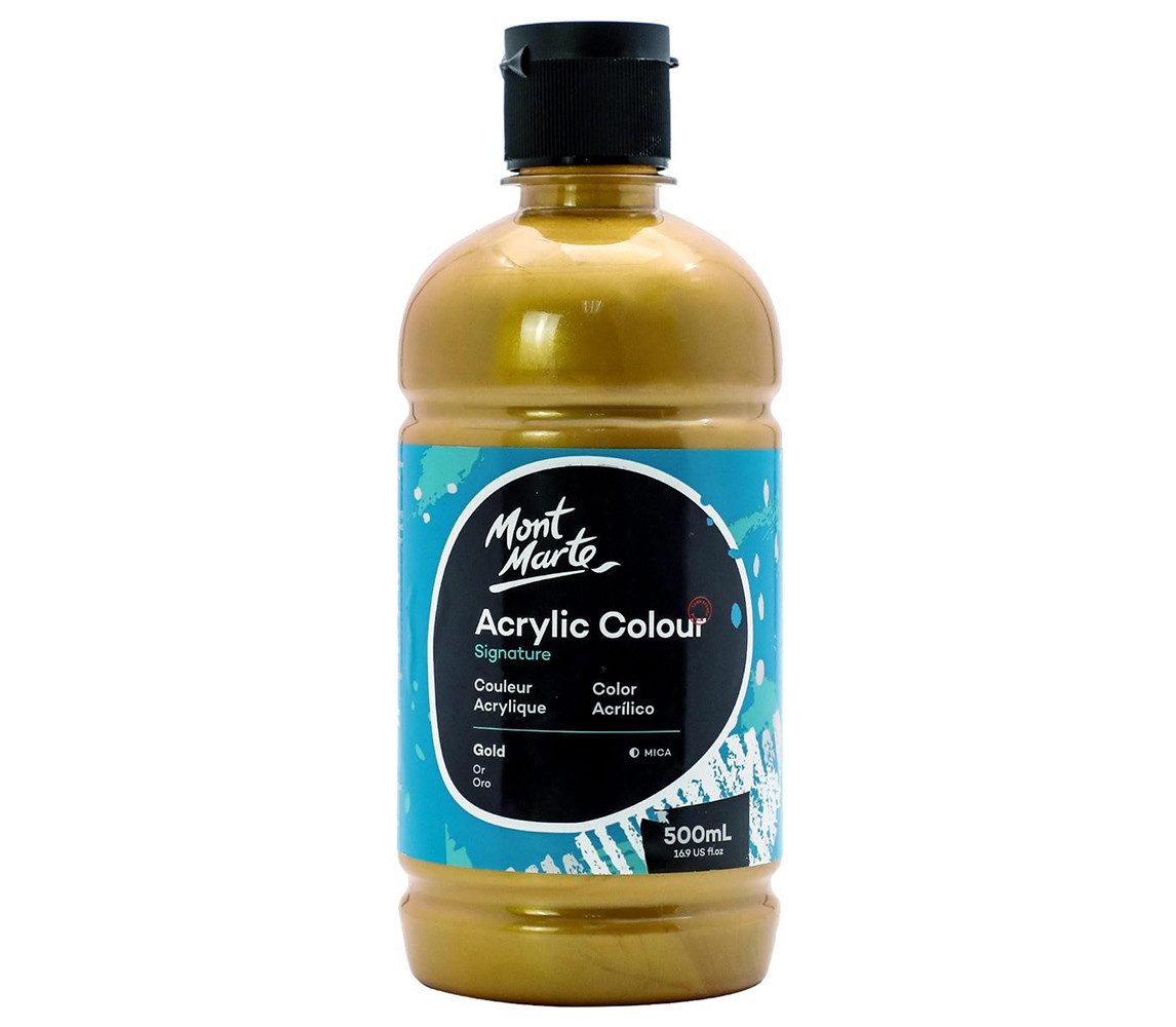 Mont Marte Acrylfarbe Signature - Grundfarben in 500ml Flasche, Weiß/ Schwarz/ Gold