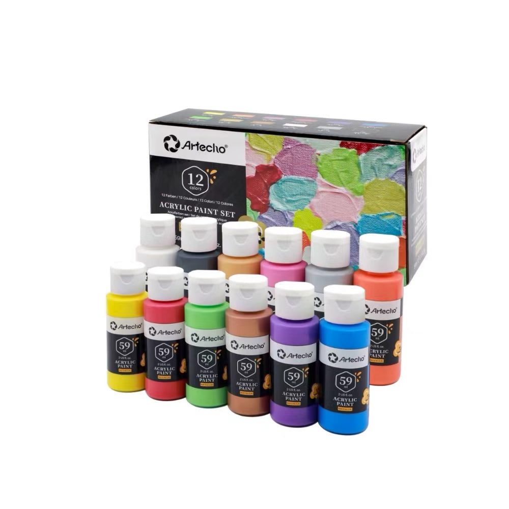 Artecho Acrylfarben Set Metallic -  12× 59 ml in Flaschen - SETL