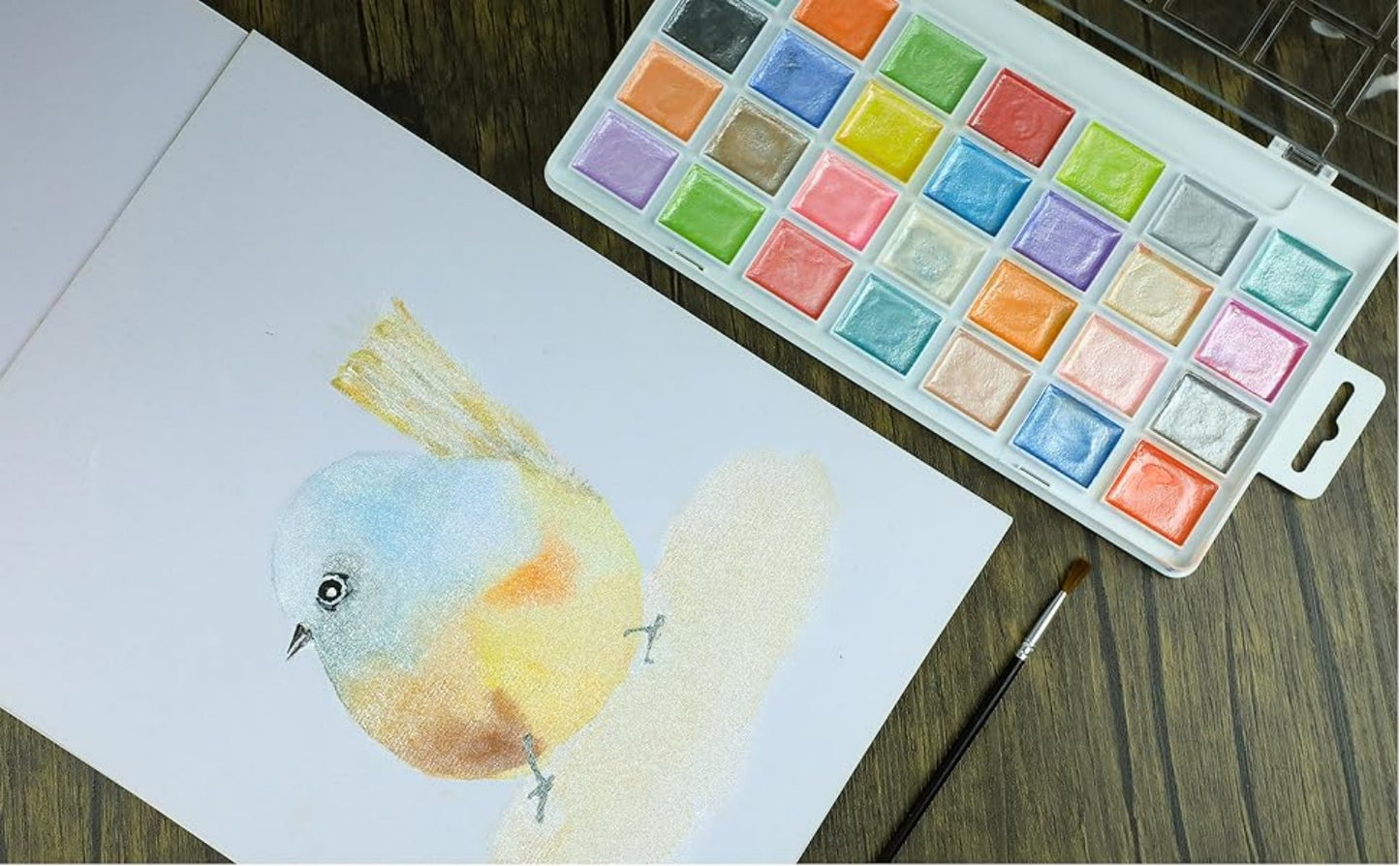 Artecho Metallic Aquarellfarben Set - 28 Perlglanz-Metallic Farben mit Pinsel - SETL