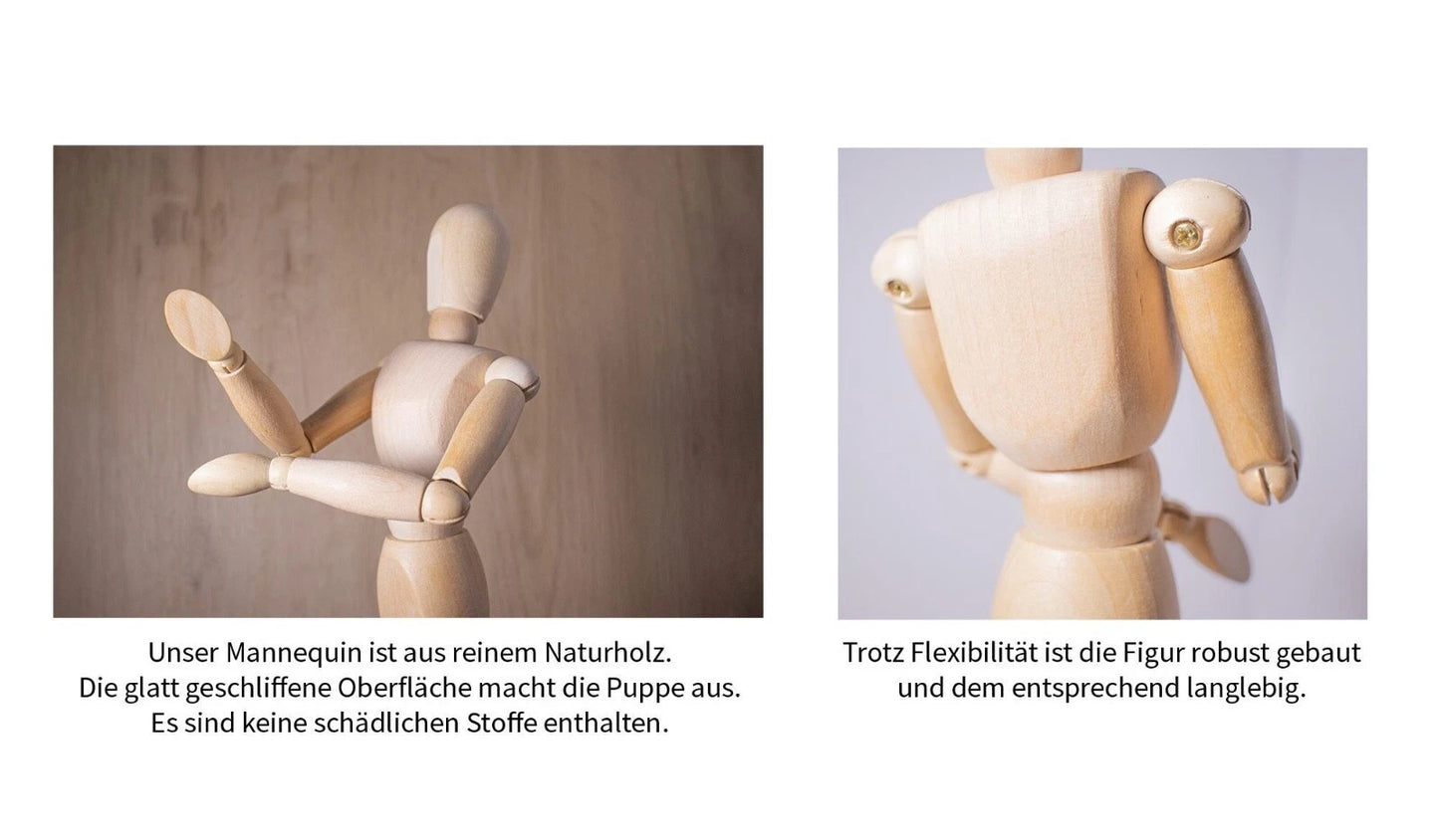 Mont Marte Biegepuppe Mannequin/ Gliederpuppe aus Holz - 30cm hoch - beweglich & sicherer Standfuss - SETL