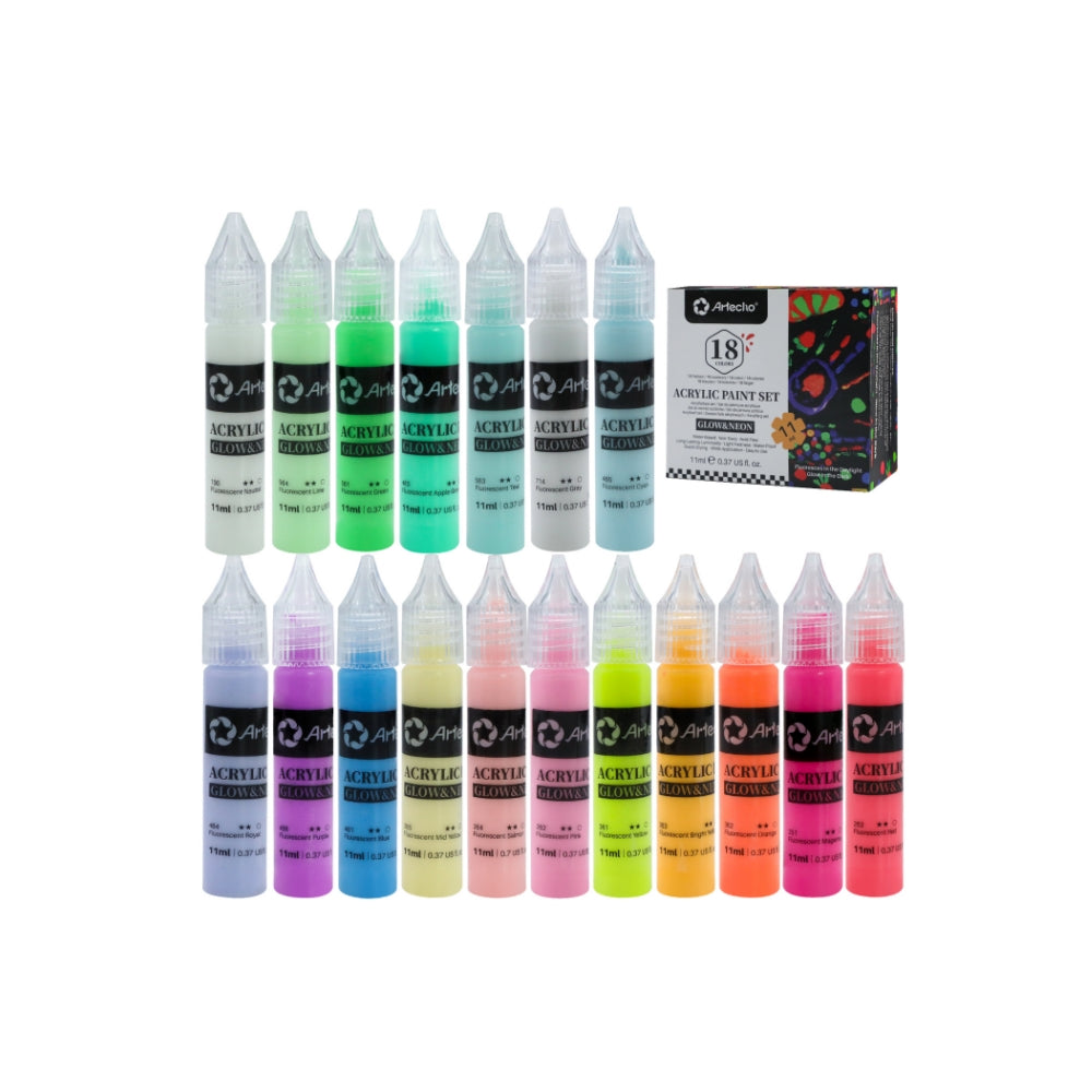 Artecho Glow & Neon Acrylfarben Set - 18 x 11 ml - SETL